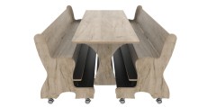 Hoogzit tafel L150 x B64 cm Grey craft oak met banken Tangara Groothandel voor de Kinderopvang Kinderdagverblijfinrichting